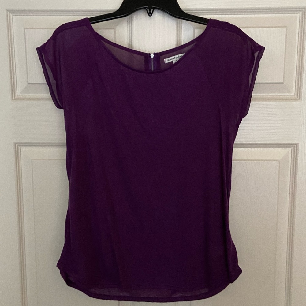 American Eagle Outfitters Purple Short Sleeve Top - Picture 1 of 3